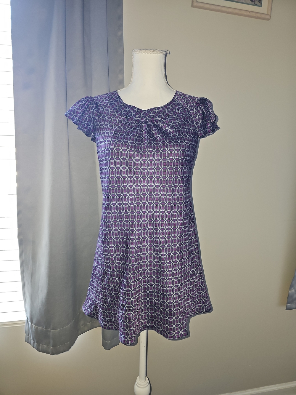 Banana Republic Purple Geometric Cap-Sleeve A-Line Dress